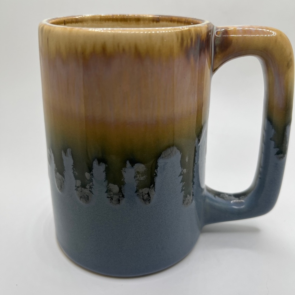 Vintage 1970s Rodolfo Padilla Ombre Blue Drip Glaze Mexican Pottery Coffee Mug